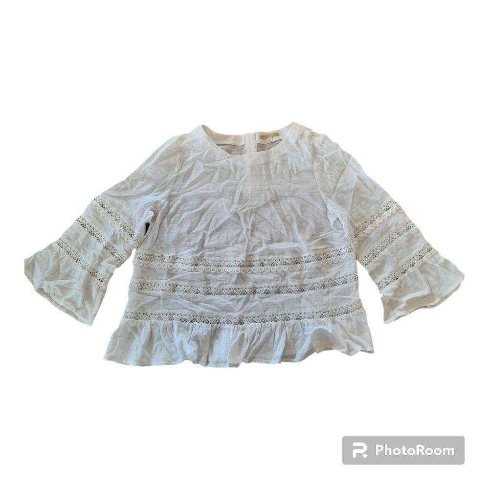 Gianni Bini White Lace Trim Blouse